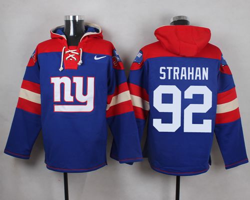 Nike Giants #92 Michael Strahan Royal Blue Player Pullover NFL Hoodie - Click Image to Close